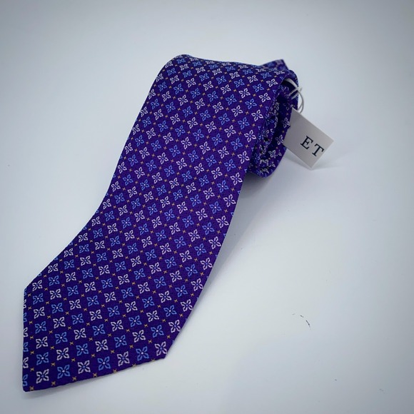 Eton Tie Mens One Size Purple Patterned Silk Classic‎ Necktie England Made
